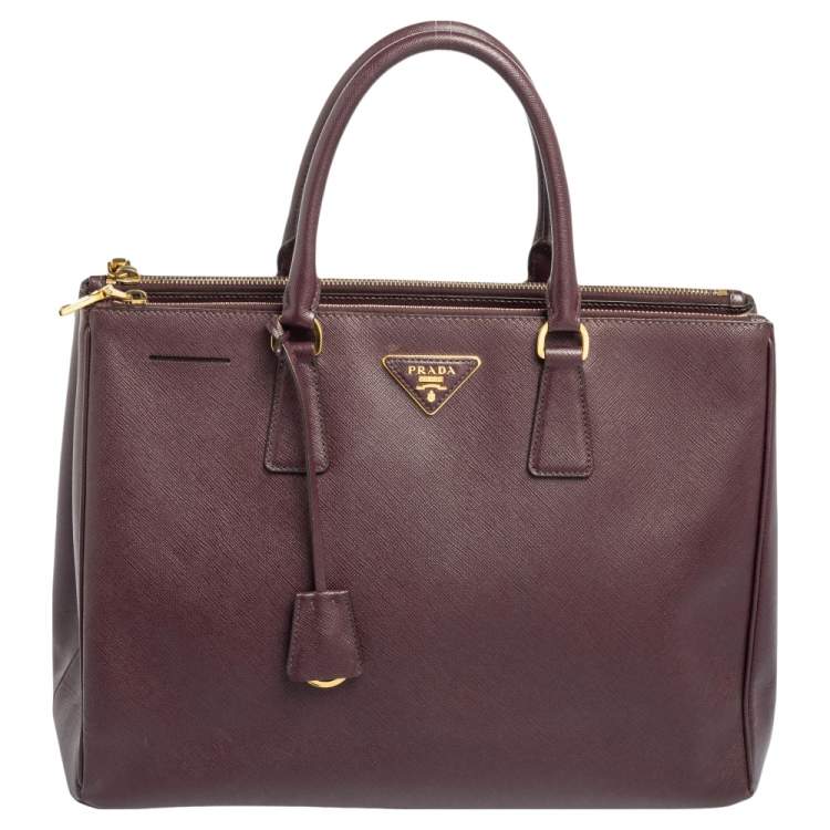 Pre Owned Prada Burgundy Saffiano Lux Leather Large Galleria Tote