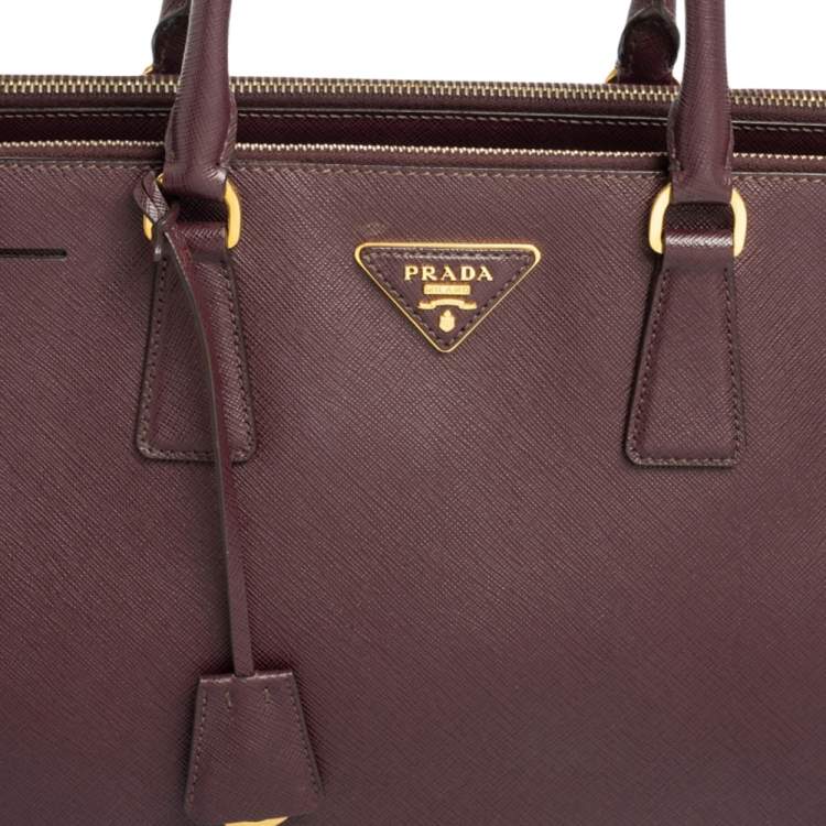 Pre Owned Prada Burgundy Saffiano Lux Leather Large Galleria Tote