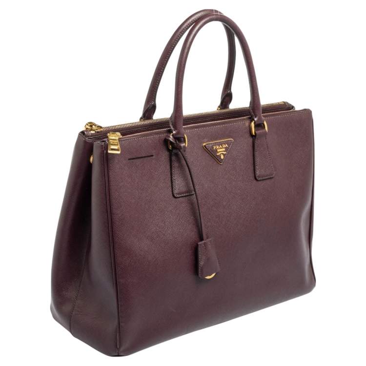 Pre Owned Prada Burgundy Saffiano Lux Leather Large Galleria Tote