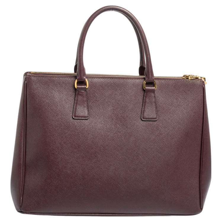 Pre Owned Prada Burgundy Saffiano Lux Leather Large Galleria Tote