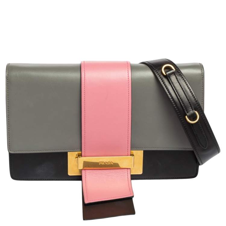 Prada Tri Color Saffiano Patent Leather Bow Crossbody Bag