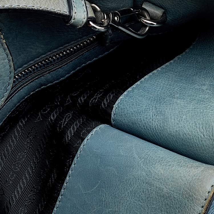 Pre Owned Prada Grey Glace Leather Twin Pocket Tote