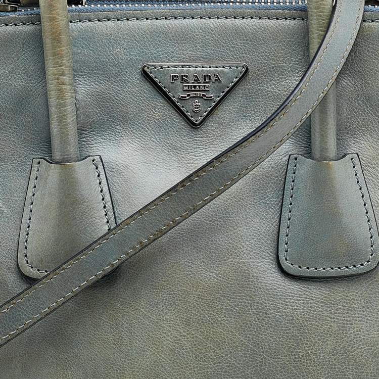 Pre Owned Prada Grey Glace Leather Twin Pocket Tote