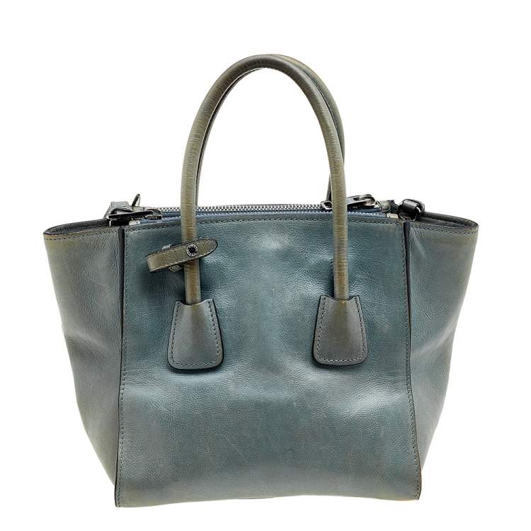 Pre Owned Prada Grey Glace Leather Twin Pocket Tote