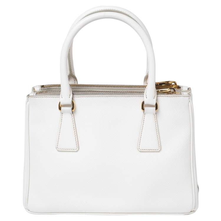 Pre Owned Prada White Saffiano Leather Mini Galleria Tote