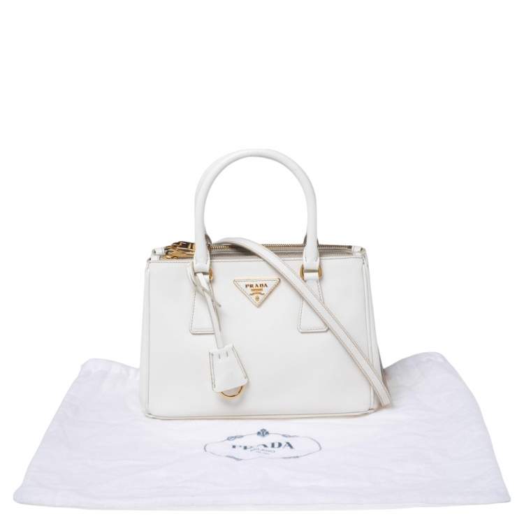 Pre Owned Prada White Saffiano Leather Mini Galleria Tote