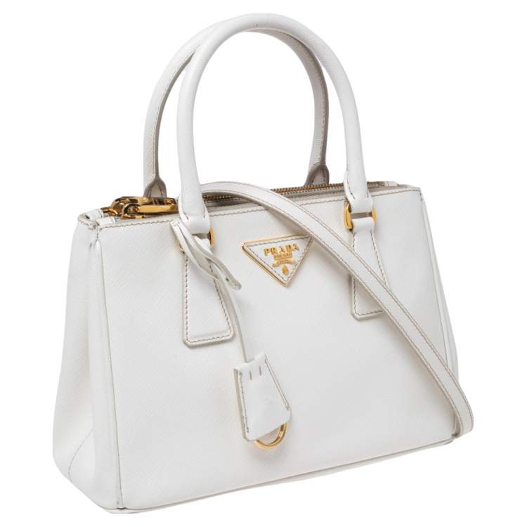 Pre Owned Prada White Saffiano Leather Mini Galleria Tote