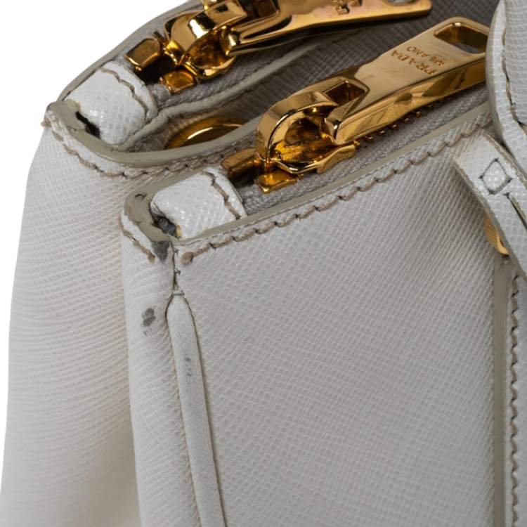Pre Owned Prada White Saffiano Leather Mini Galleria Tote