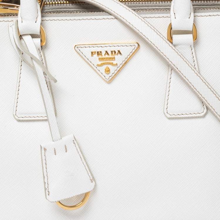 Pre Owned Prada White Saffiano Leather Mini Galleria Tote
