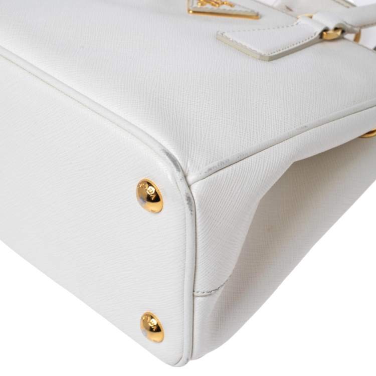 Pre Owned Prada White Saffiano Leather Mini Galleria Tote