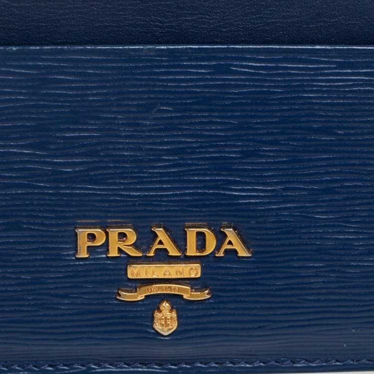 Pre Owned Prada Navy Blue Move Leather Logo Card Holder