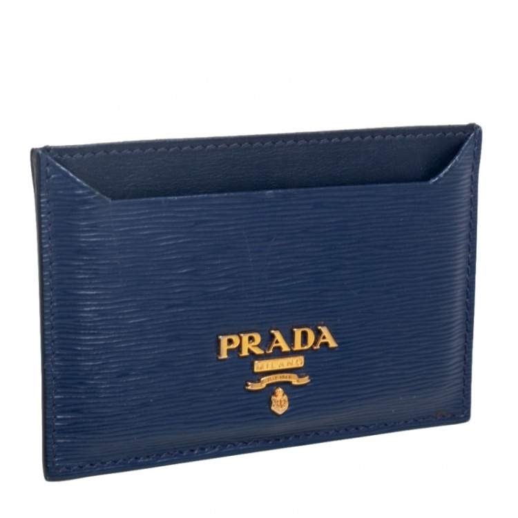 Pre Owned Prada Navy Blue Move Leather Logo Card Holder