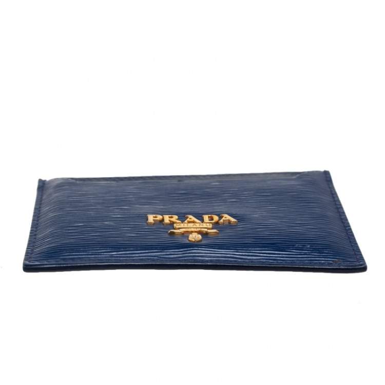 Pre Owned Prada Navy Blue Move Leather Logo Card Holder