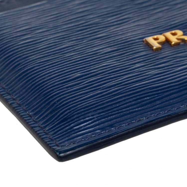 Pre Owned Prada Navy Blue Move Leather Logo Card Holder