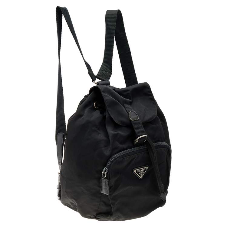 Pre Owned Prada Black Tessuto Nylon Vintage Drawstring Backpack