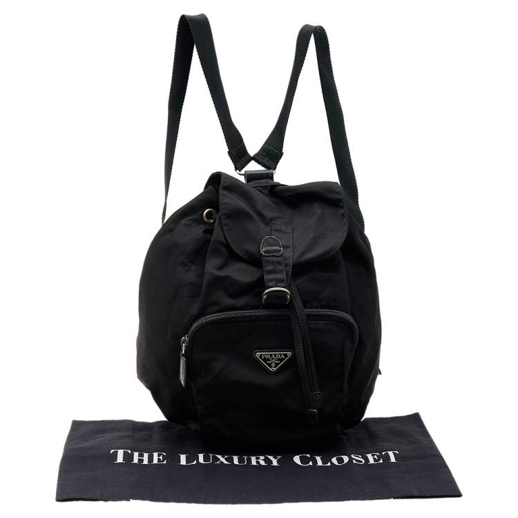 Pre Owned Prada Black Tessuto Nylon Vintage Drawstring Backpack