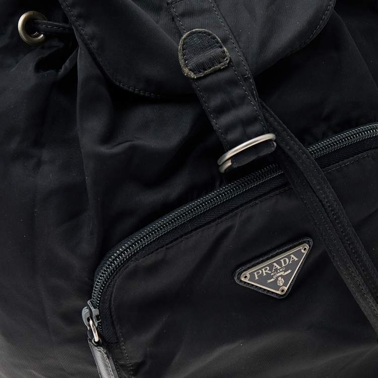 Pre Owned Prada Black Tessuto Nylon Vintage Drawstring Backpack