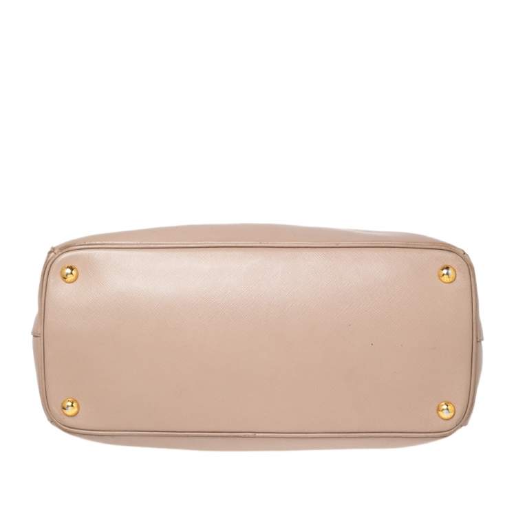Pre Owned Prada Beige Saffiano Leather Medium Galleria Double Zip Tote