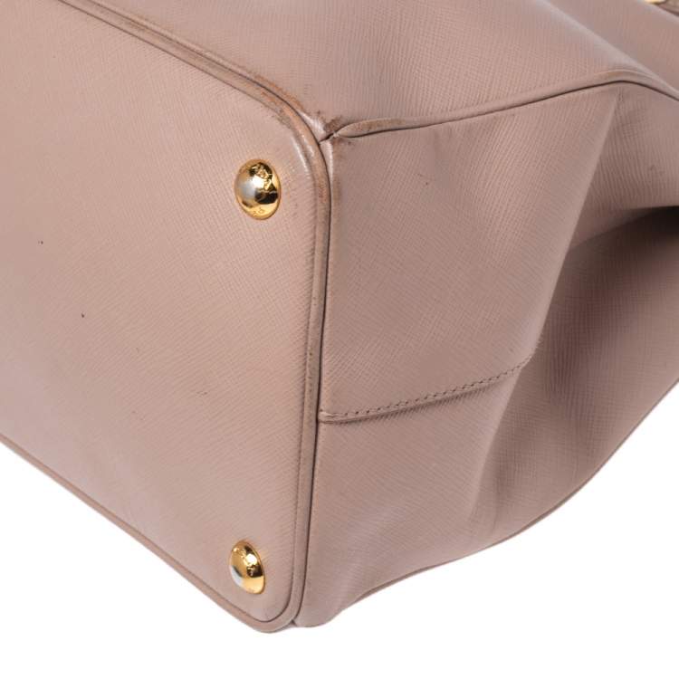 Pre Owned Prada Beige Saffiano Leather Medium Galleria Double Zip Tote