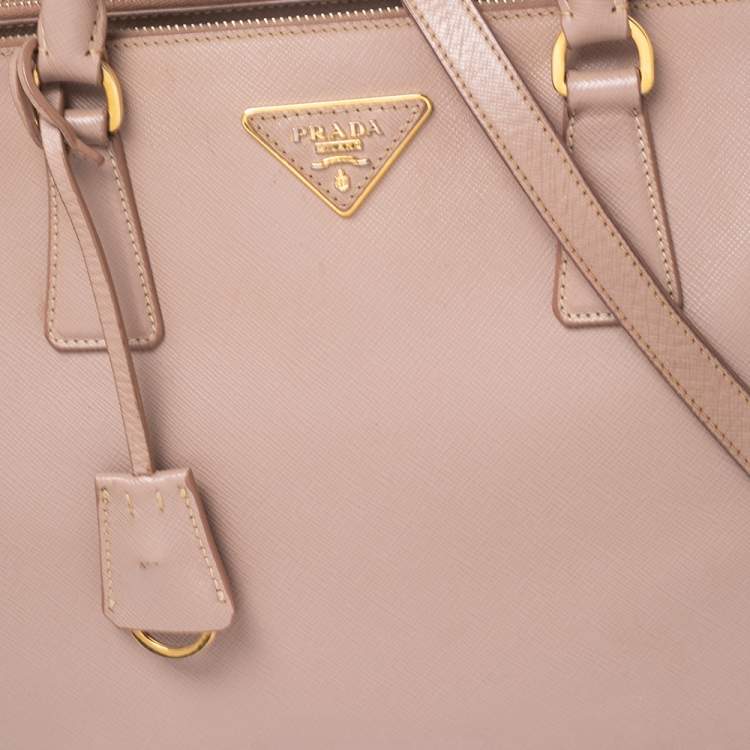 Pre Owned Prada Beige Saffiano Leather Medium Galleria Double Zip Tote