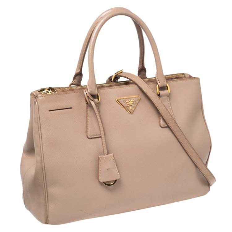 Pre Owned Prada Beige Saffiano Leather Medium Galleria Double Zip Tote