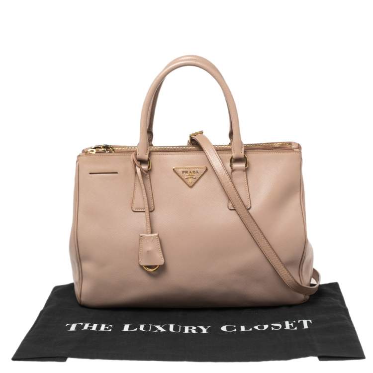 Pre Owned Prada Beige Saffiano Leather Medium Galleria Double Zip Tote