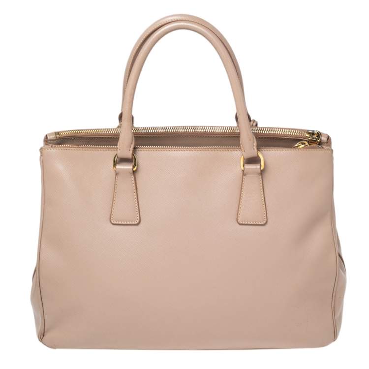 Pre Owned Prada Beige Saffiano Leather Medium Galleria Double Zip Tote