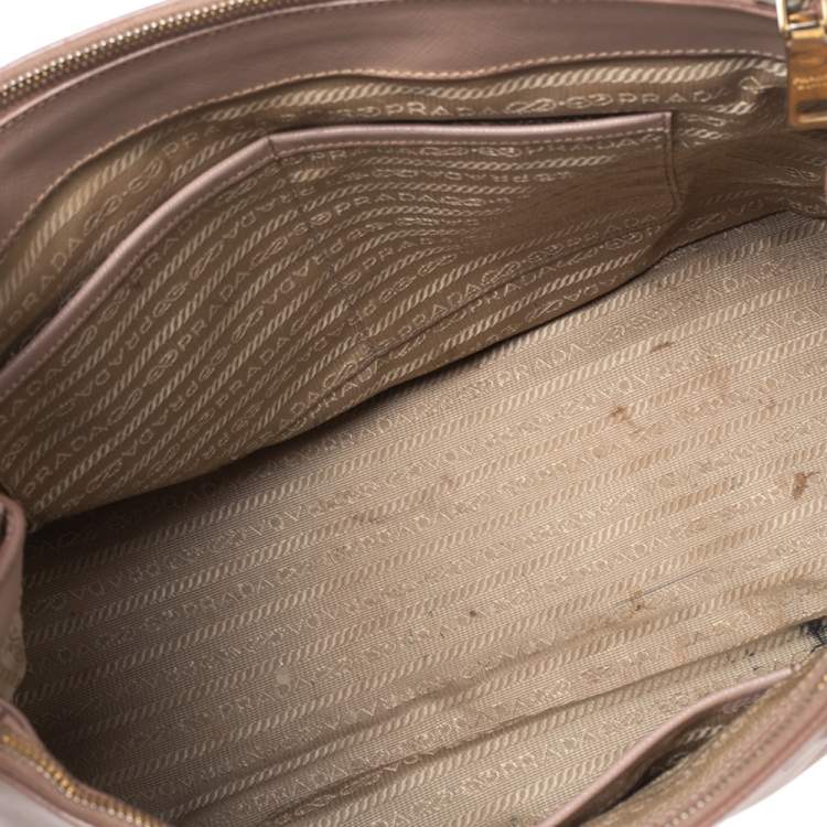 Pre Owned Prada Beige Saffiano Leather Medium Galleria Double Zip Tote