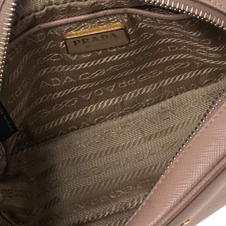 Pre Owned Prada Beige Saffiano Leather Mini Zip Top Camera Sling Bag