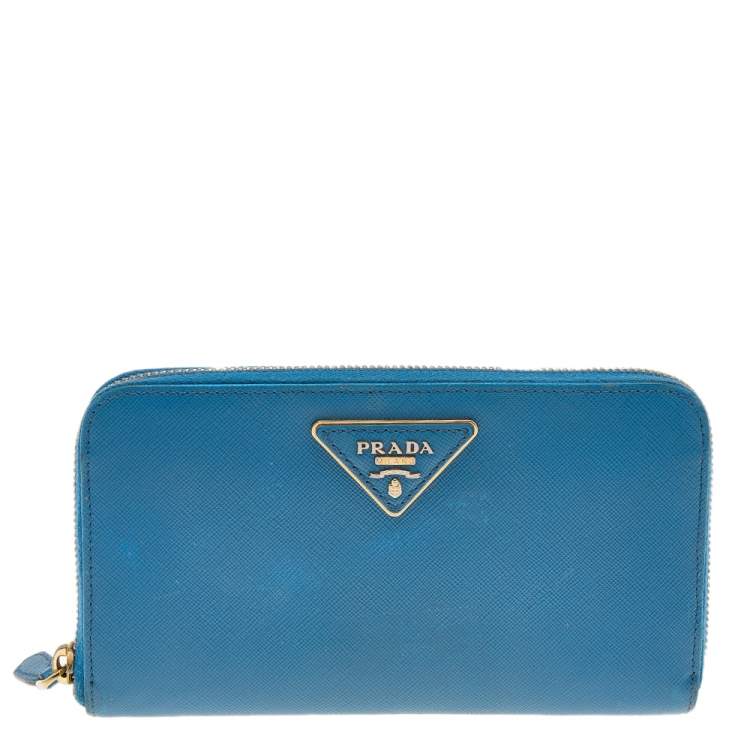 Prada Blue Saffiano Leather Zip Around Wallet Prada | The Luxury Closet