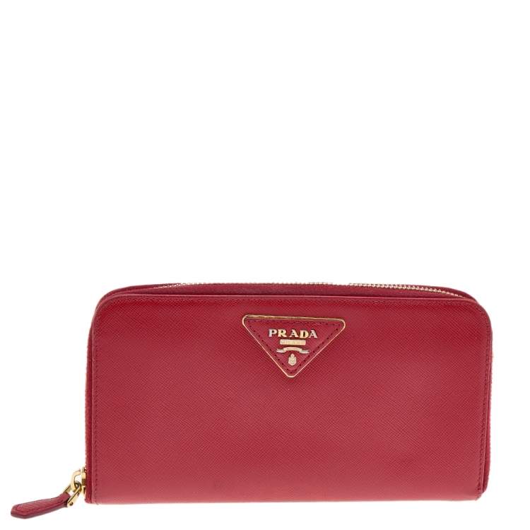 Prada Red Saffiano Leather Small Compact Wallet | Yoogi's Closet