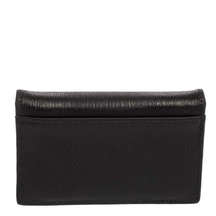 Pre Owned Prada Black Move Leather Logo Flap Card Case 