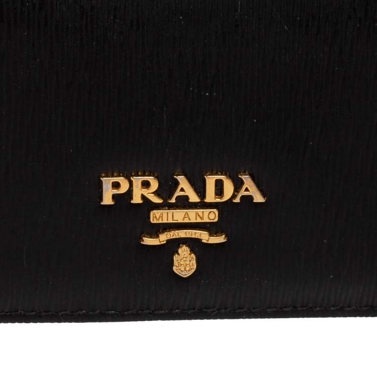 Pre Owned Prada Black Move Leather Logo Flap Card Case 
