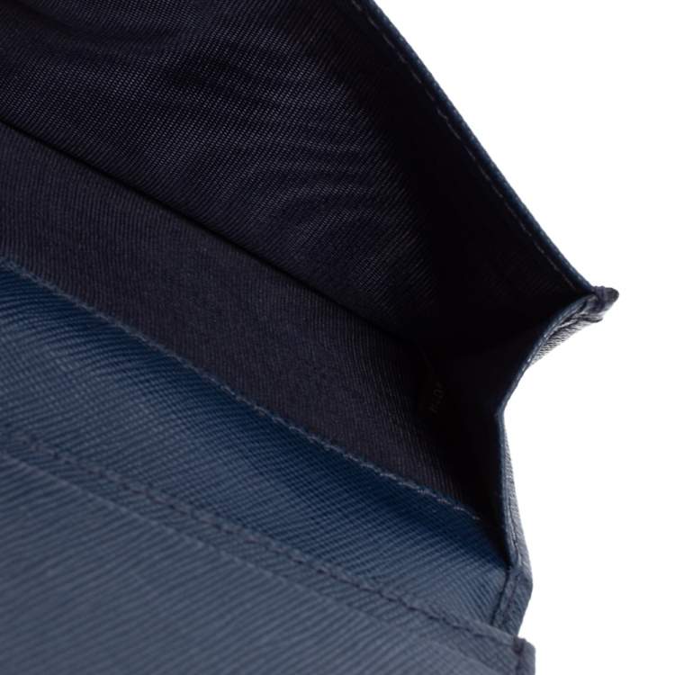 Pre Owned Prada Blue Saffiano Leather Bifold Card Case