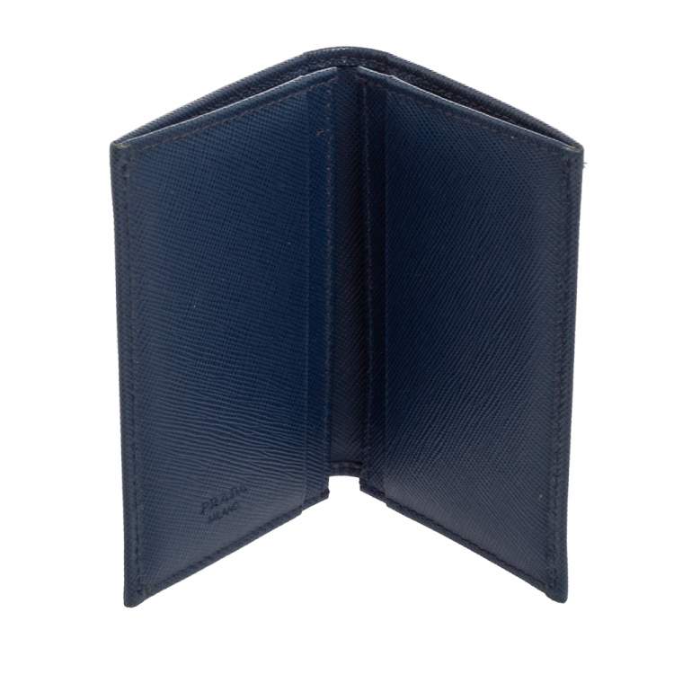 Pre Owned Prada Blue Saffiano Leather Bifold Card Case