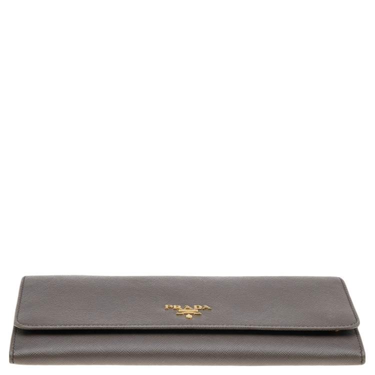Pre Owned Prada Dark Khaki Saffiano Metal Leather Wallet on Chain