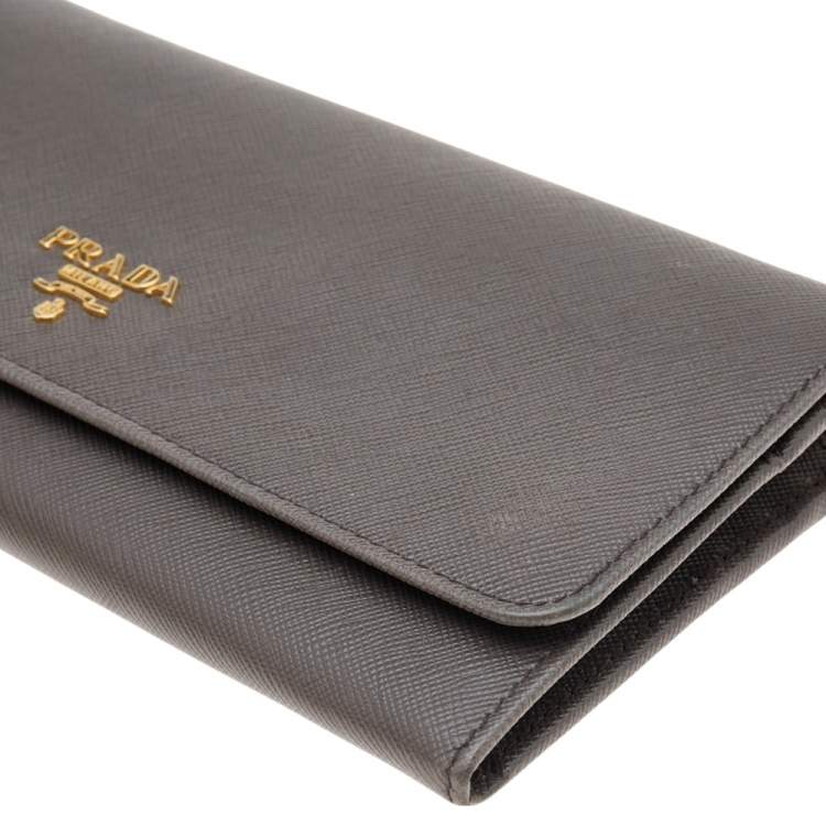 Pre Owned Prada Dark Khaki Saffiano Metal Leather Wallet on Chain