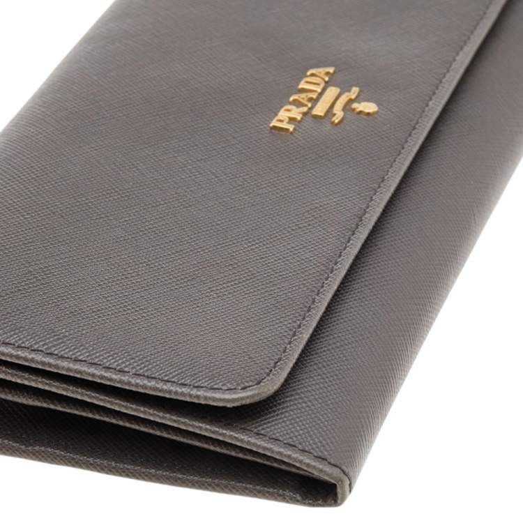 Pre Owned Prada Dark Khaki Saffiano Metal Leather Wallet on Chain