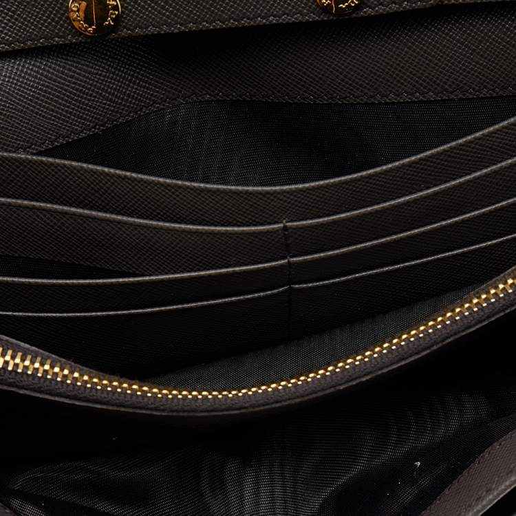 Pre Owned Prada Dark Khaki Saffiano Metal Leather Wallet on Chain