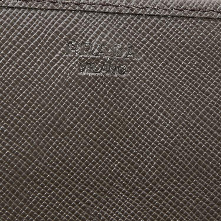 Pre Owned Prada Dark Khaki Saffiano Metal Leather Wallet on Chain