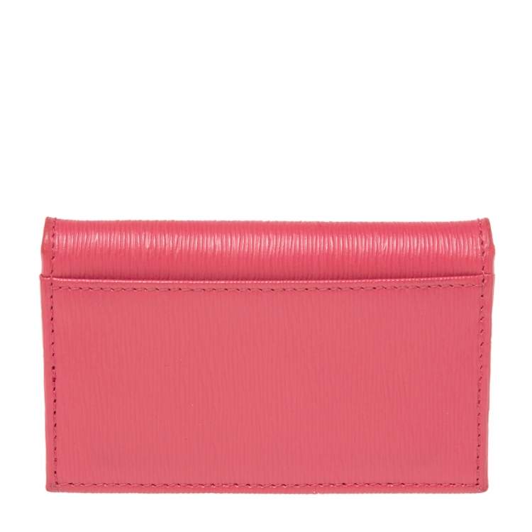 Pre Owned Prada Pink Move Leather Logo Flap Card Case