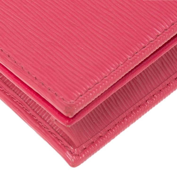 Pre Owned Prada Pink Move Leather Logo Flap Card Case