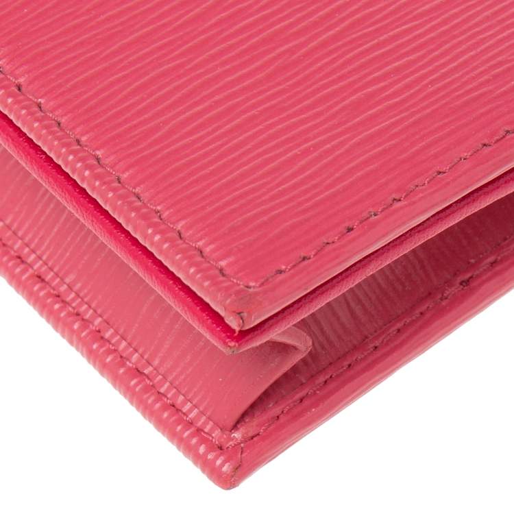 Pre Owned Prada Pink Move Leather Logo Flap Card Case