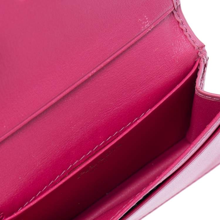 Pre Owned Prada Pink Move Leather Logo Flap Card Case