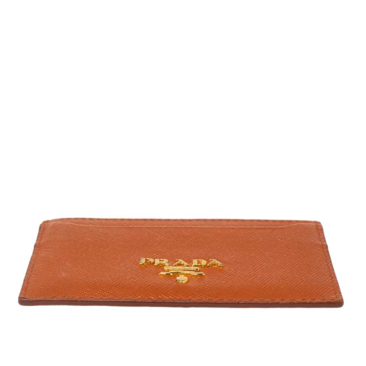 Pre Owned Prada Burnt Orange Saffiano Lux Leather Card Holder