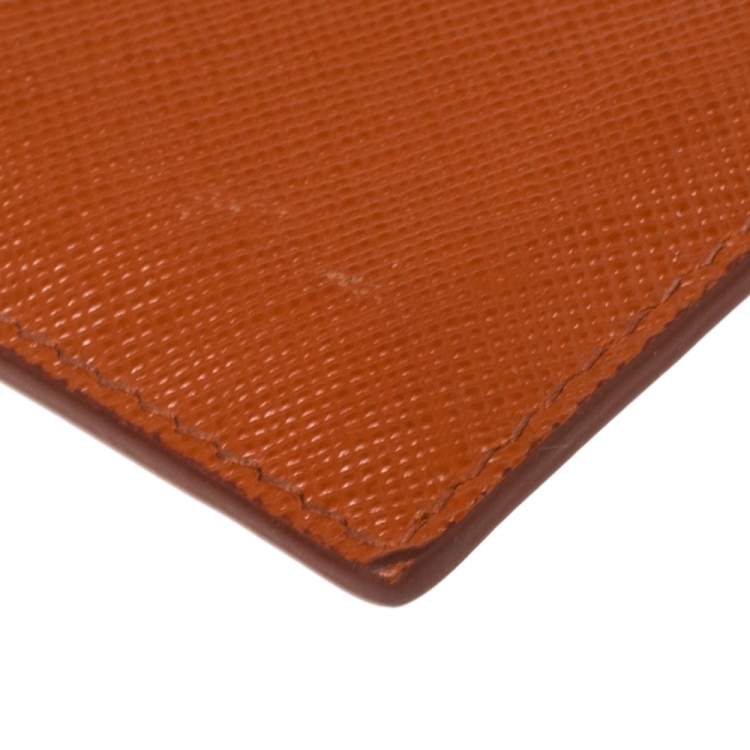 Pre Owned Prada Burnt Orange Saffiano Lux Leather Card Holder