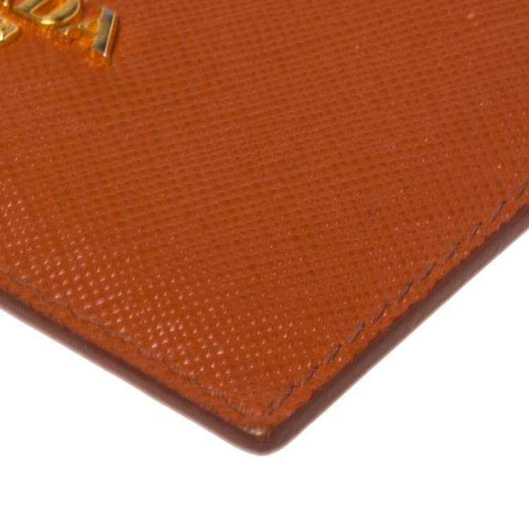 Pre Owned Prada Burnt Orange Saffiano Lux Leather Card Holder