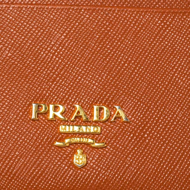 Pre Owned Prada Burnt Orange Saffiano Lux Leather Card Holder