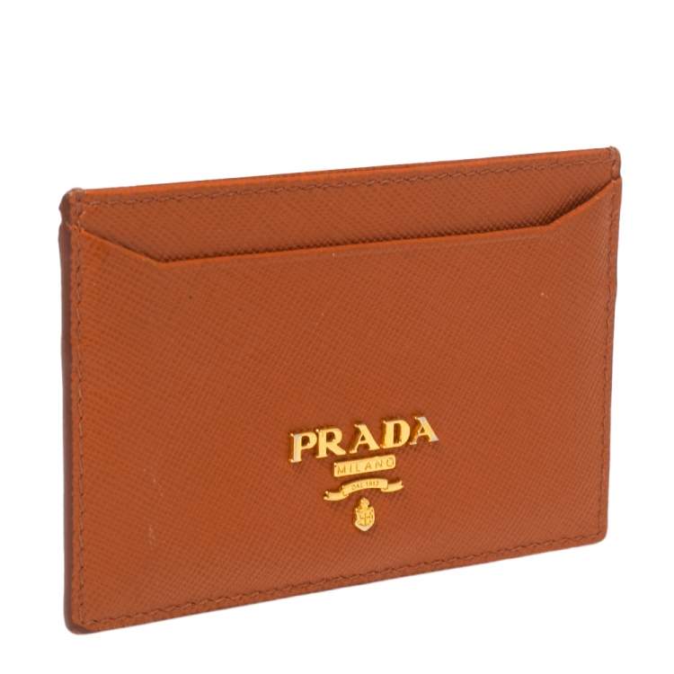 Pre Owned Prada Burnt Orange Saffiano Lux Leather Card Holder