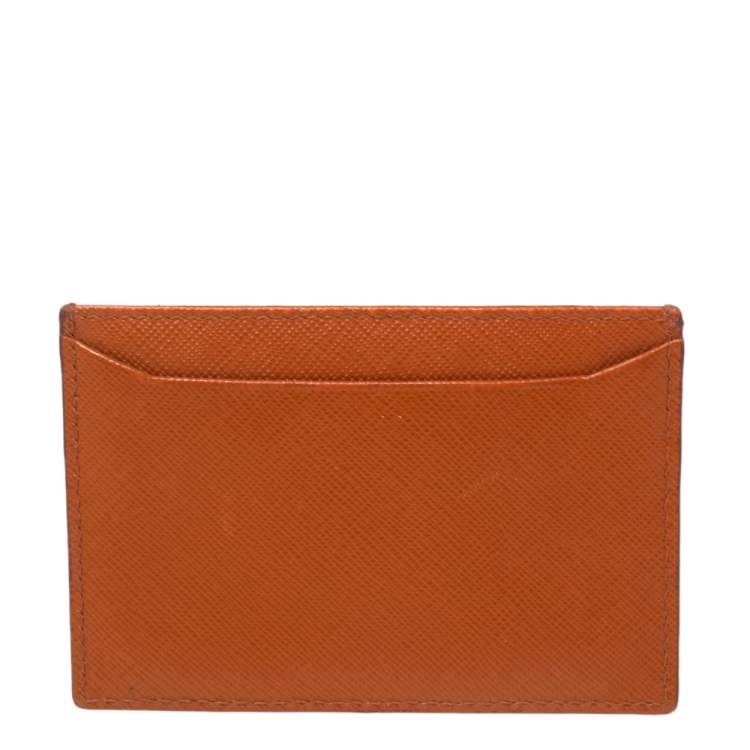 Pre Owned Prada Burnt Orange Saffiano Lux Leather Card Holder